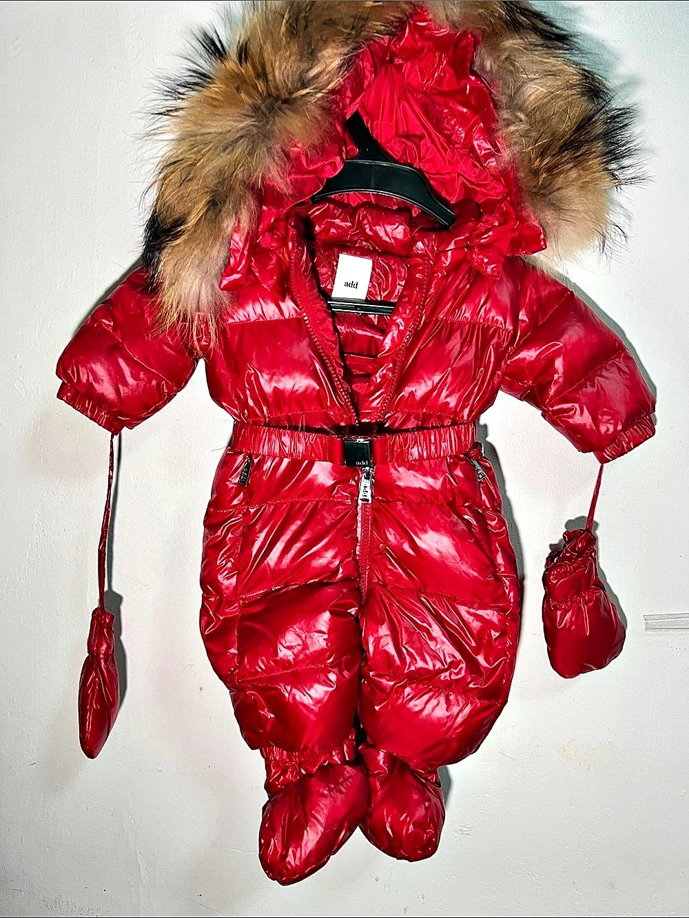 add Baby Down Jacket & Snowsuit with Removable Mittens Red